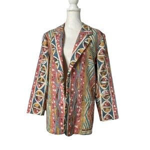 Claude Vintage Wearable Art Tribal Print Oversized Blazer Women Large.